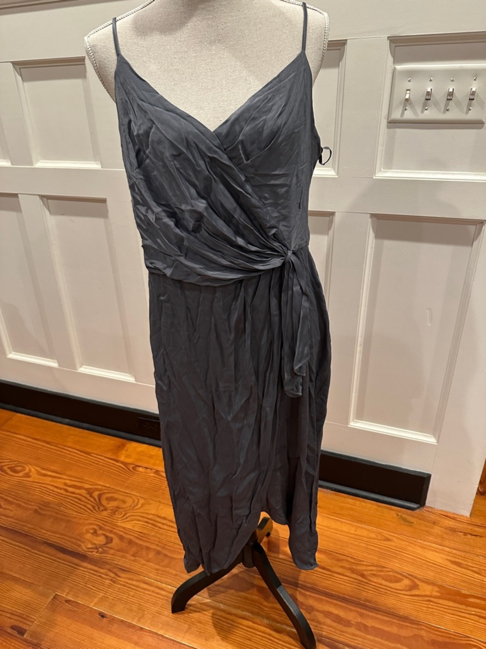 Anthropologie Charcoal Wrap Midi Dress with Side Tie